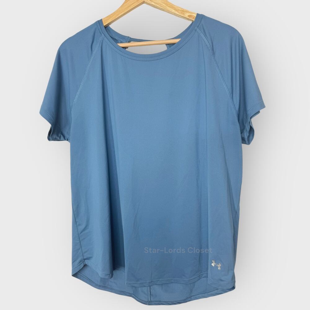 Under Armour Open Back Exercise T-Shirt I Fits Large I Blue Short Sleeve Active